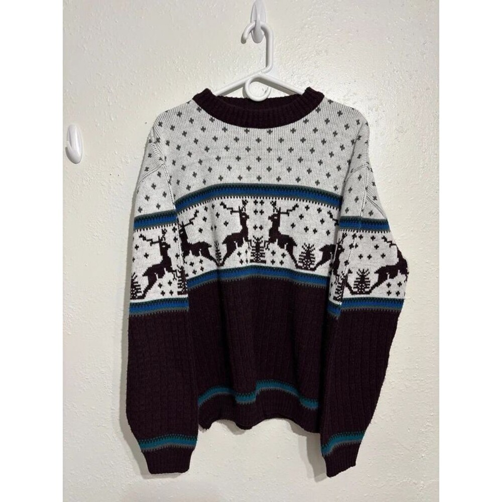 Vintage Christmas Sweater Deer Men's XL